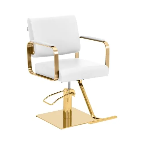 Physa Friseurstuhl Otley - Höhenverstellbar & Komfortabel - Eleganter Friseurstuhl in Gold und Weiß mit Fußstütze, höhenverstellbar von 50-66 cm. Bietet maximalen Komfort für Kunden und Friseure, ideal für jeden Salon.