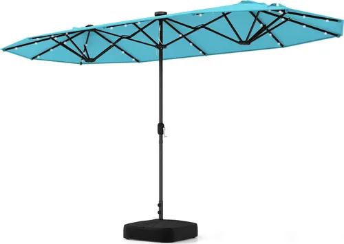 COSTWAY Doppelsonnenschirm 400x200cm mit Kurbel & LEDs, XXL Gartenschirm in Türkis