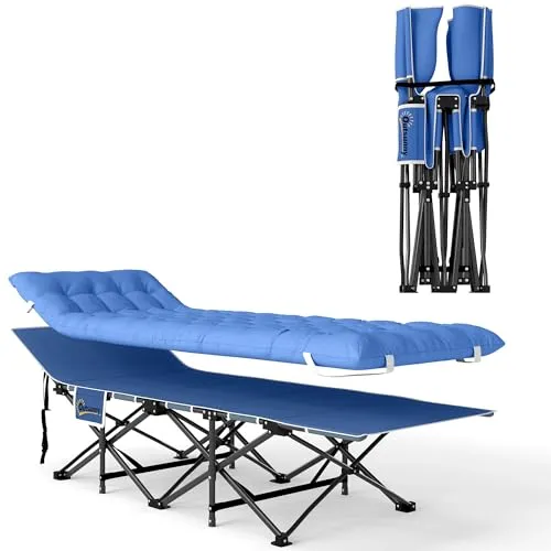 Outsunny Feldbett mit Matratze und Kopfkissen - Camping-Möbel mit 9 cm dicker Matratze für optimalen Schlafkomfort und praktische Seitentasche – ideal für Outdoor-Abenteuer und Reisen.