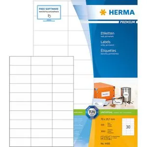 Herma Universaletiketten 4456 Premium, 70 x 29,7mm - 3000 Stück - Universaletiketten in weiß, perfekt für Stapelverarbeitung und Seriendruck. Starke Klebkraft, nachhaltig produziert und geeignet für alle gängigen Drucker. Made in Germany.