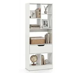 COSTWAY Bücherregal mit 7 Fächern und Schublade