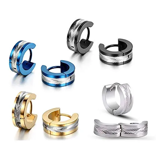 Feilok Herren Damen Ohrringe Edelstahl Glänzend Poliert klassische Creolen Klapp-Creolen Ohrstecker Männer Frauen Ohrschmuck Blau Schwarz Gold Silber,4 Paar