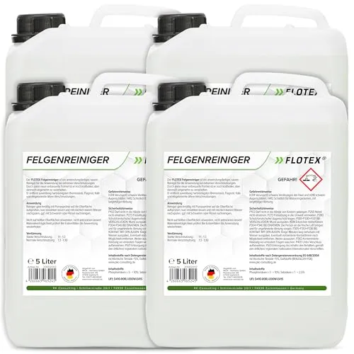 FLOTEX Felgenreiniger für Auto & Motorrad 4x5L | Saurer Felgen Reiniger effektiv gegen Bremsstaub, Flugrost & hartnäckige Verschmutzungen | Felgenreiniger Alufelgen & Stahlfelgen | Made in Germany