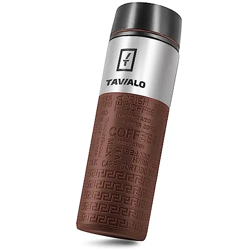 TAVIALO Thermobecher 380 ml – Isolierbecher Kaffee to go, Edelstahl BPA-frei, doppelwandig & auslaufsicher, inkl. 2 Silikondichtungen, hält Getränke 12 h heiß / 24 h kalt (Braun)