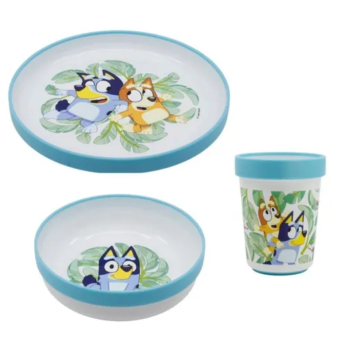 Bluey und Bingo Kinder Geschirr-Set 3 teilig Becher Teller Schüssel antirutsch