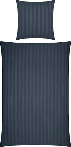 Erwin Müller Mako-Damast Bettwäsche-Set Fürth, anthrazit - Bettwäsche-Set aus 100% Baumwolle, temperaturausgleichend und mit elegantem Streifen-Design. Ideal für ein angenehmes Schlafklima und einfach zu beziehen dank Reißverschluss.