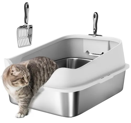 PawHut XXL Katzentoilette aus Edelstahl – Offene Katzentoilette ohne Deckel mit Schaufel