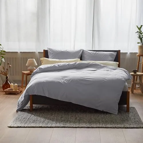 URBANARA Perkal-Bettwäsche Perpignan 200x200 + 2X 80x80 cm - 100% gekämmte Baumwolle 3-TLG. Set Made in Portugal Oeko-Tex Standard 100 Premium Bettgarnitur, Hellgrau