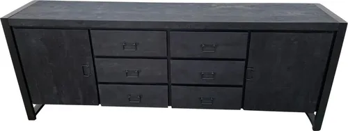 Villa Möbel Sideboard Zavan Black, 160x80x40 cm, Mangoholz & Metall