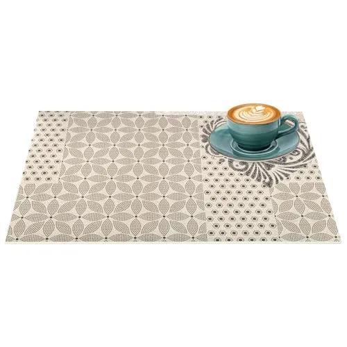 Platzset Tischset abwaschbar PVC Platzdeckchen rutschfest Tischuntersetzer Hitzebeständig Esstisch waschbar für drinnen & draußen Beige Ornament Uni 30x45cm