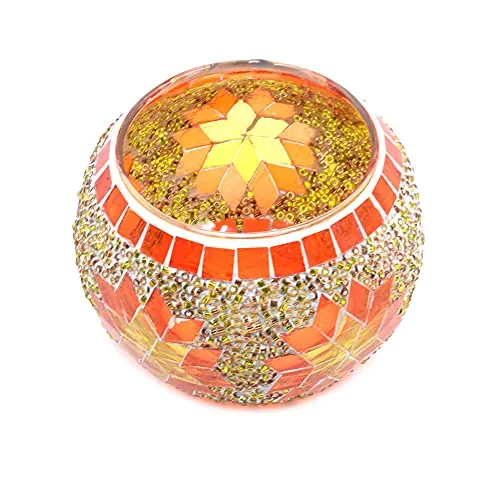 ANCLLO Mosaik-Kerzenhalter aus Glas, handgefertigt, Schneeflocken-Teelichthalter, Tischdekoration, Dekoration für Zuhause, Hochzeit, Orange