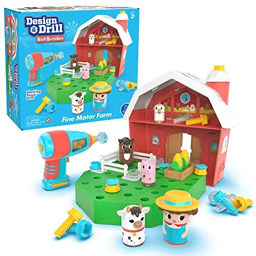 Learning Resources Design & Drill Schrauberkumpel Scheune, Bauernhof-Spielzeugset mit Landwirt, Mint-Bauspielzeug für Vorschulkinder, Baukasten-Spielzeug als Geschenk für Jungen und Mädchen, 3+
