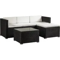 Juskys Gartenlounge-Set Punta Cana, Polyrattan Sitzgarnitur mit Tisch, Sofa und Hocker - Gartenmöbel-Set mit modernem Design, ideal für entspannte Stunden im Freien. Die bequemen Polsterungen aus Schaumstoff und der robuste Stahlrahmen garantieren Langlebigkeit und Komfort.