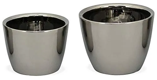 matches21 Blumentöpfe 2er-Set Pflanztöpfe Keramik Silber rund Übertöpfe Pflanzgefäße Keramiktöpfe 2 STK 12,5 cm & 14 cm