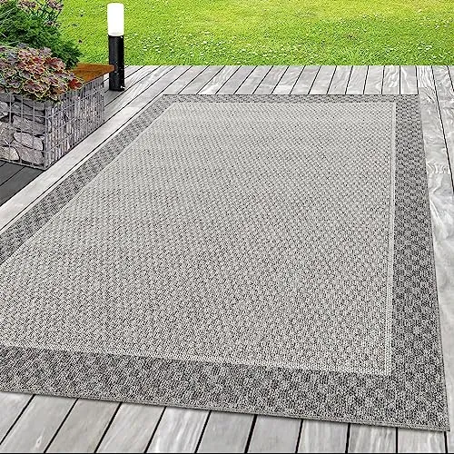 SIMPEX Outdoor Teppich Mit Bordüre Design, 80 x 150 cm, Moderner Stil für Küche, Balkon, Terrasse, Garten, Picknick
