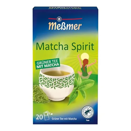 Meßmer MATCHA SPIRIT | Grüner Tee mit Matcha | 20 Teebeutel - Grüner Tee mit japanischem Matcha, perfekt für morgendliche Rituale. Praktisch portioniert in 20 Teebeuteln – ideal für zu Hause, im Büro oder unterwegs. Für bewusste Genießer geeignet.