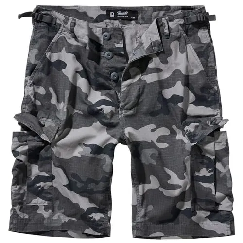 Brandit BDU Ripstop Shorts in Grey Camo - Größe 3XL - Herren-Shorts aus leichtem Ripstop Baumwollstoff, pflegeleicht und robust. Ideal für Freizeit oder Arbeit mit weitenregulierbarem Bund und zahlreichen Taschen.