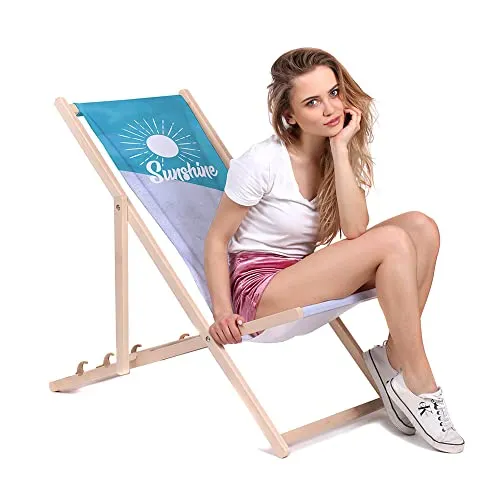 DreamRoots Liegestuhl Klappbar Holz aus Buchenholz, bis 130 kg belastbar, 3-Fach verstellbare Rückenlehne, waschbarer Polyesterbezug