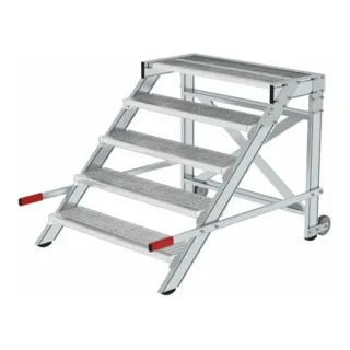 MUNK Montagetritt 50441 - Fahrbares Arbeitspodest bis 200kg - Arbeitspodest mit 5 Gitterrost-Stufen, max. Arbeitshöhe 3m und extra stabiler Konstruktion. Ideal für sicheres Arbeiten in der Höhe, Made in Germany.