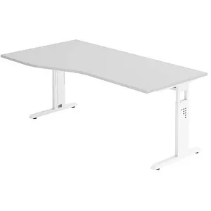 Hammerbacher-Schreibtisch C-Fuß 180x100/80cm Grau/Weiß - Kinderschreibtisch mit höhenverstellbarem C-Fuß-Gestell, ideal für ergonomisches Arbeiten. Flexibel montierbar und mit praktischer Kabelwanne für Ordnung.