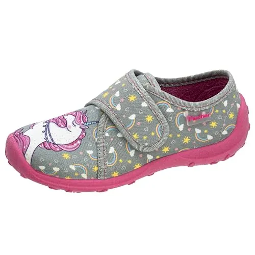 Fischer Markenschuh Mädchen-Klett-Hausschuh mit Einhorn-Print