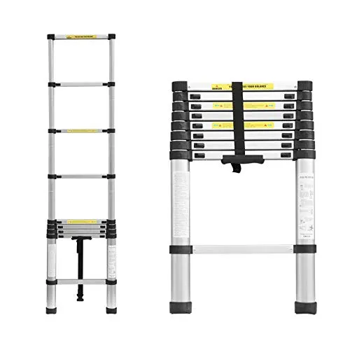 Mehrzweckleiter 2,6m Teleskopleiter Alu-Klappleiter Rutschfester Ausziehbare Robust Stehleiter 150 kg/330 Pfund Belastbarkeit