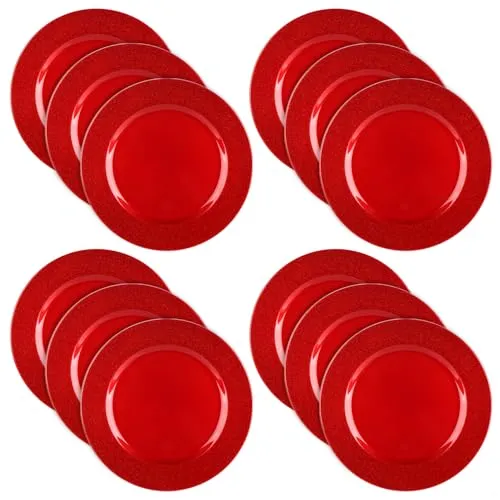 com-four® 12x Platzteller mit schimmerndem Rand - wiederverwendbare Unterteller - Tischdekoration - edle Dekoteller für Hochzeit, Weihnachten - Ø 33 cm Servierplatten