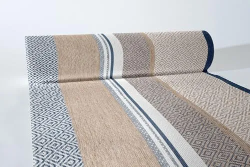 Mank Airlaid Tischläufer 40 cm x 24 m, Tischdecken-Rolle stoffähnlich, praktische Einmal-Tischdecke für Hochzeit oder Partys, Lagos (Beige-Blau)