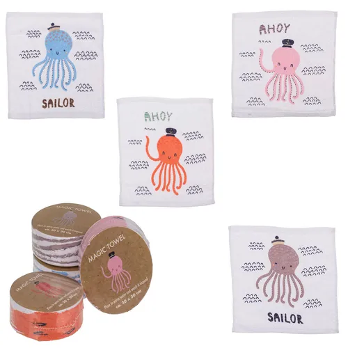 Magische Baumwoll-Handtücher Waschlappen Oktopus im 4er SET, 30 x 30 cm