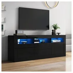 XDeer TV-Schrank TV-Schrank mit LED-Beleuchtung, 3 offenen Fächern, 2 Schubladen Smart App Steuerung, für 70-Zoll-Fernseher,Hochglanz-TV-Ständer schwarz