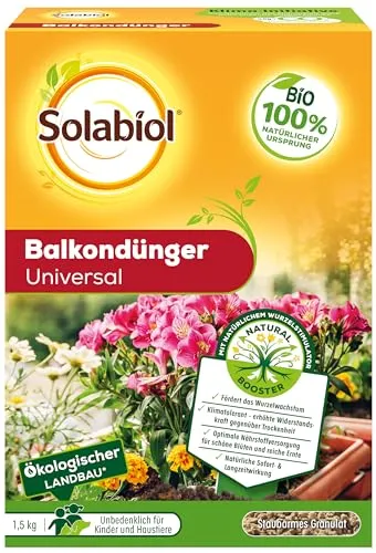 Solabiol Bio Universaldünger für Balkonpflanzen, Natürlicher Blumendünger mit Wurzelstimulator und Sofort- sowie Langzeitwirkung, 1,5 kg