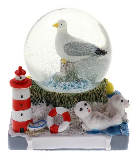Maritime Schneekugel Möwe Leuchtturm Seehund Strandkorb Souvenir Nordsee Ostsee