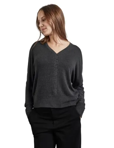 STREET ONE Damen A322309 Shirt mit Glitzer-Details - Stylisches Langarmshirt in Anthracite Melange mit V-Ausschnitt und glitzernden Details, perfekt für einen eleganten Look.