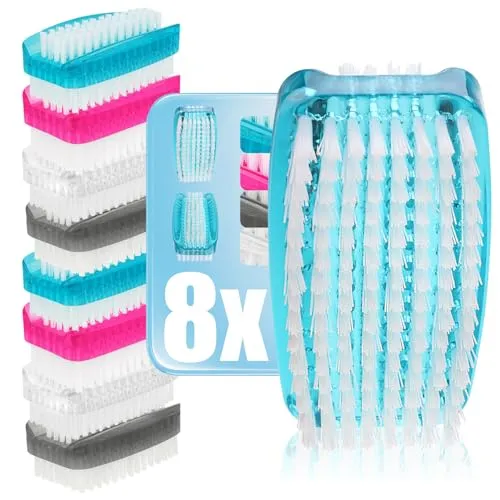 com-four® 8X Handwaschbürste - farbige Nagelbürsten aus Kunststoff - Handbürste doppelseitig - Reinigungsbürste für Hände und Fingernägel - Nagelreiniger (8 Stück - Pastell)