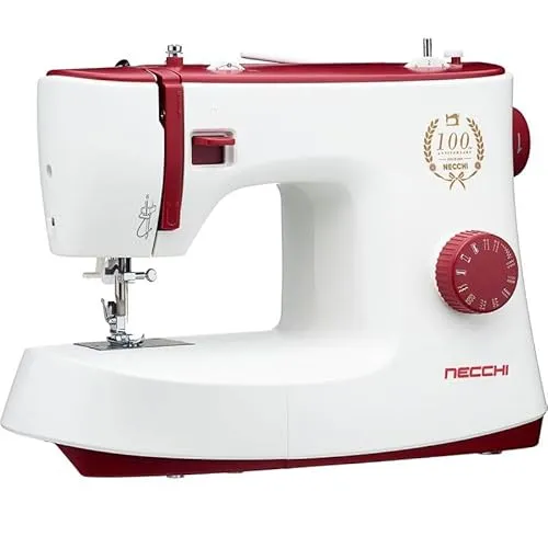 Necchi K417A Nähmaschine - Nähmaschine mit 22 Programmen und 4-Stufen-Knopfloch, ideal für kreative Nähprojekte. Stabiler Metallrahmen und hoher Komfort mit 700 Stichen pro Minute.