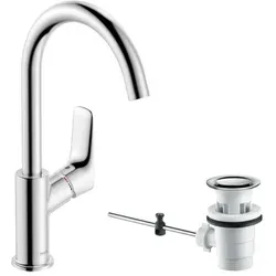 hansgrohe Logis 210 Waschtisch Armatur 71130000 - Chrom, ComfortZone 210 mit Schwenkauslauf und Ablaufgarnitur für Durchlauferhitzer