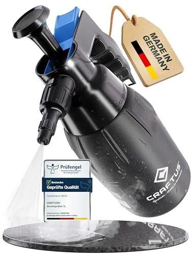 CRAFTUS® Drucksprüher 1L für gleichmäßige Verteilung von Flüssigkeit I Pumpsprühflasche für spezielle Säuren [EPDM] I Pumpflasche mit Überdruckventil & Verstellbarer Düse