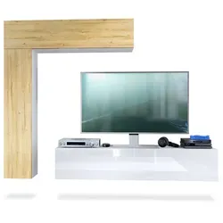 Vladon Wohnwand Taurito, Weiß matt/Eiche Natur von Vladon