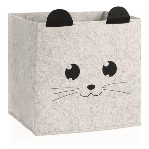 com-four® Aufbewahrungsbox - Korb für Babyprodukte, Bücher oder Spielzeug - Aufbewahrungskiste ohne Deckel - Kinderzimmerkorb mit Tiergesicht (1 Stück - grau/beige)