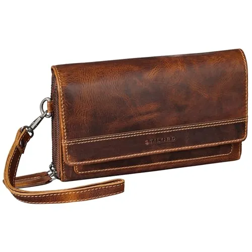 STILORD 'Sabrina' 4-in-1 Leder Geldbörse mit Handyfach Damen Groß echt Leder Clutch Multifunktionale Umhängetasche Portemonnaie mit Handytasche 7 Zoll RFID/NFC Schutz, Farbe:salerno - braun