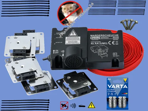 MARDERABWEHR KFZ/E-AUTO M229SET MARDER-STOP - Effektive Marderabwehr mit 6 Hochspannungsplatten, inklusive Lithium-Batterien und Montage-Kit. Ideal für Autos und E-Autos, automatische Abschaltung beim Motorstart.
