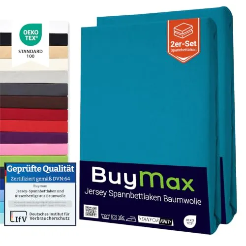 Buymax Spannbettlaken 2er Set aus 100% Baumwolle in petrol von Buymax