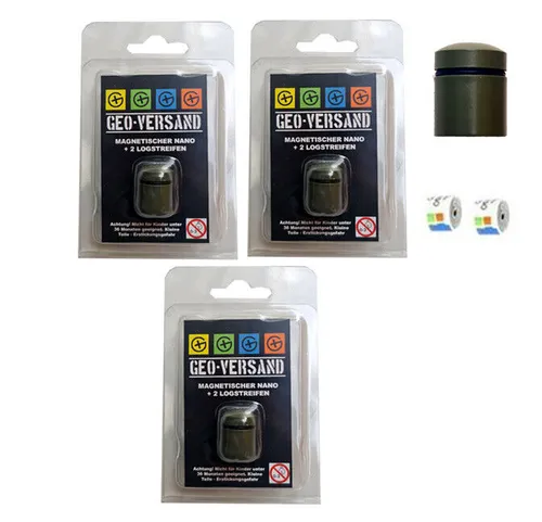 3x grüner magnetischer Nano Geocache Versteck 6 Logstreifen winzig kleiner Cache