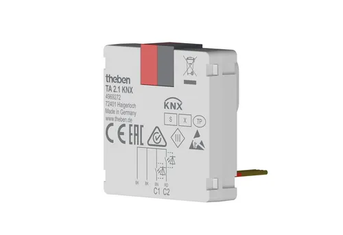 Theben 4969272 TA 2.1 KNX Tasterschnittstelle - 2-fach Binäreingang-Tasterschnittstelle für KNX-Installationen, unterstützt KNX Data Secure für sichere Kommunikation und flexible Umparametrierung der Eingänge.