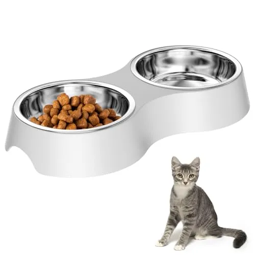 Luazvilkpsar Katzennapf Grau, Futternapf Katze 2er Set Katzennapf | Erhöht Aus Edelstahl Futterstation Rutschfeste, Katzennäpfe Abnehmbarer Fressnapf und Wassernapf für Katzen und Kleine Hunde