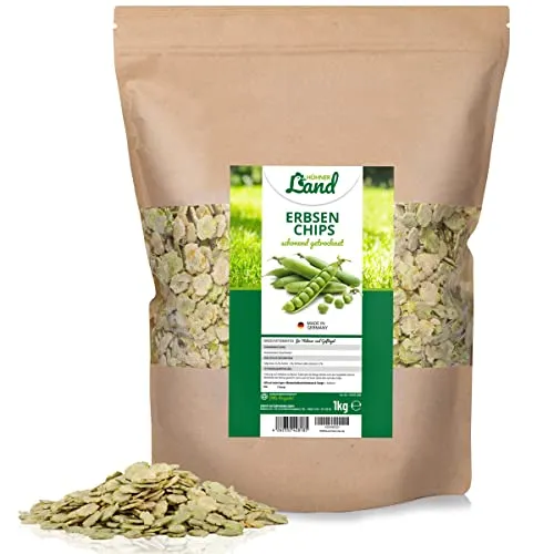 HÜHNER Land Erbsen Chips für Hühner & Geflügel 1kg – Erbsenflocken, Reines Naturprodukt ohne Zusatzstoffe, Zusatzfutter Hühnerfutter, Futtererbsen für Hühner