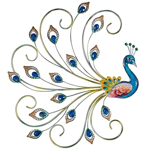 CIM Metall Wand-Deko - Stolzer Pfau 59cm - tierische 3D Wandbilder - Wandschmuck inkl. praktischer Wandbefestigung - lebhafte Wandskulptur