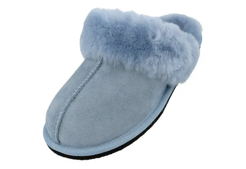 Haflinger Lammfell Hausschuh North Star - Unisex Pantoffel - Bequemer Unisex Hausschuh in Hellblau, Größe 37. Aus hochwertigem Leder und Lammfell, ideal für gemütliche Stunden zu Hause.