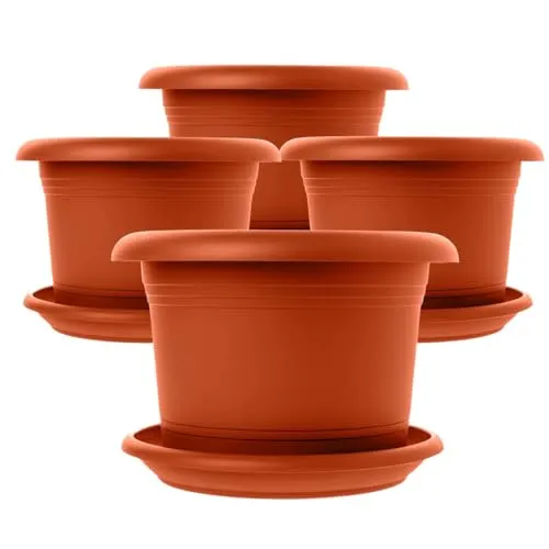 2friends Pflanzkübel Set Kena, 4er Set 40cm - Garten-Zubehör: Hochwertige, frostsichere Pflanzkübel im eleganten Terrakotta-Look mit Untersetzer - ideal für Blumen, Kräuter und Gemüse.