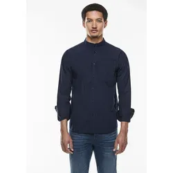 Langarmhemd STREET ONE MEN, Herren, Gr. L42, US-Größen, blau (eclipse blau), Web, 100% Baumwolle, unifarben, gerade hüftlang, hoch geschlossener Ausschnitt, Bündchen, Hemden, mit Stehkragen
